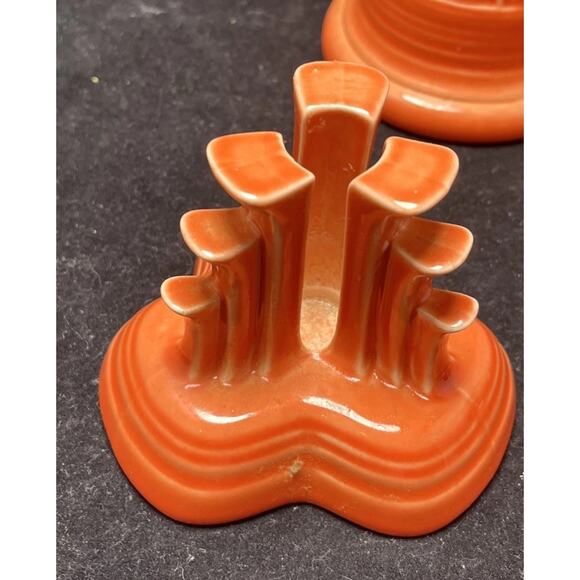 Vintage Homer Laughlin Red Fiesta Persimmons Pair Candle Holders - Picture 3 of 11